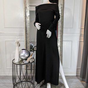 Theory 4 Black Off Shoulder Formal Dress Gown, hemmed petite, excellent.